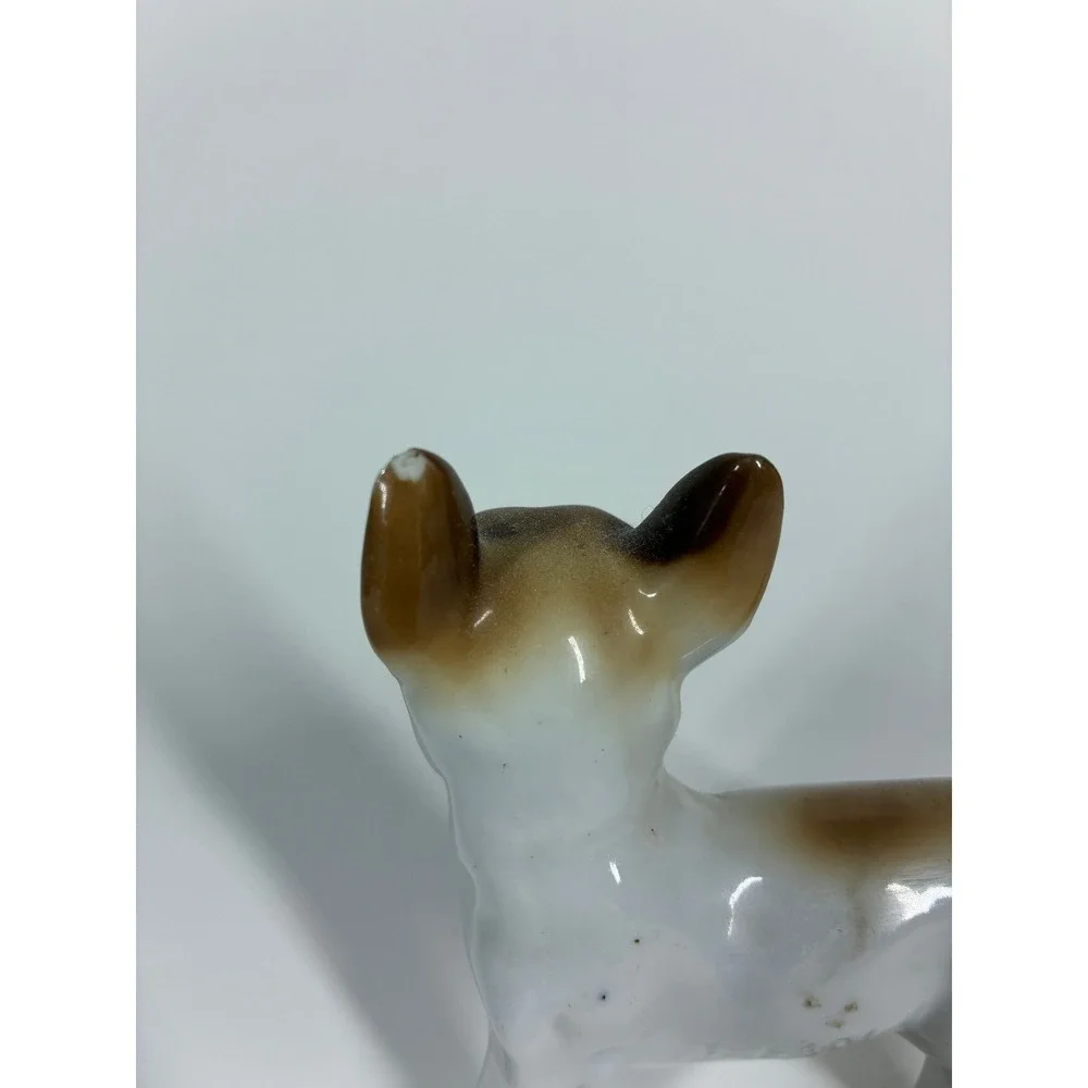 Vintage Japanese Porcelain French Bulldog Figurine White Brown Hand Painted